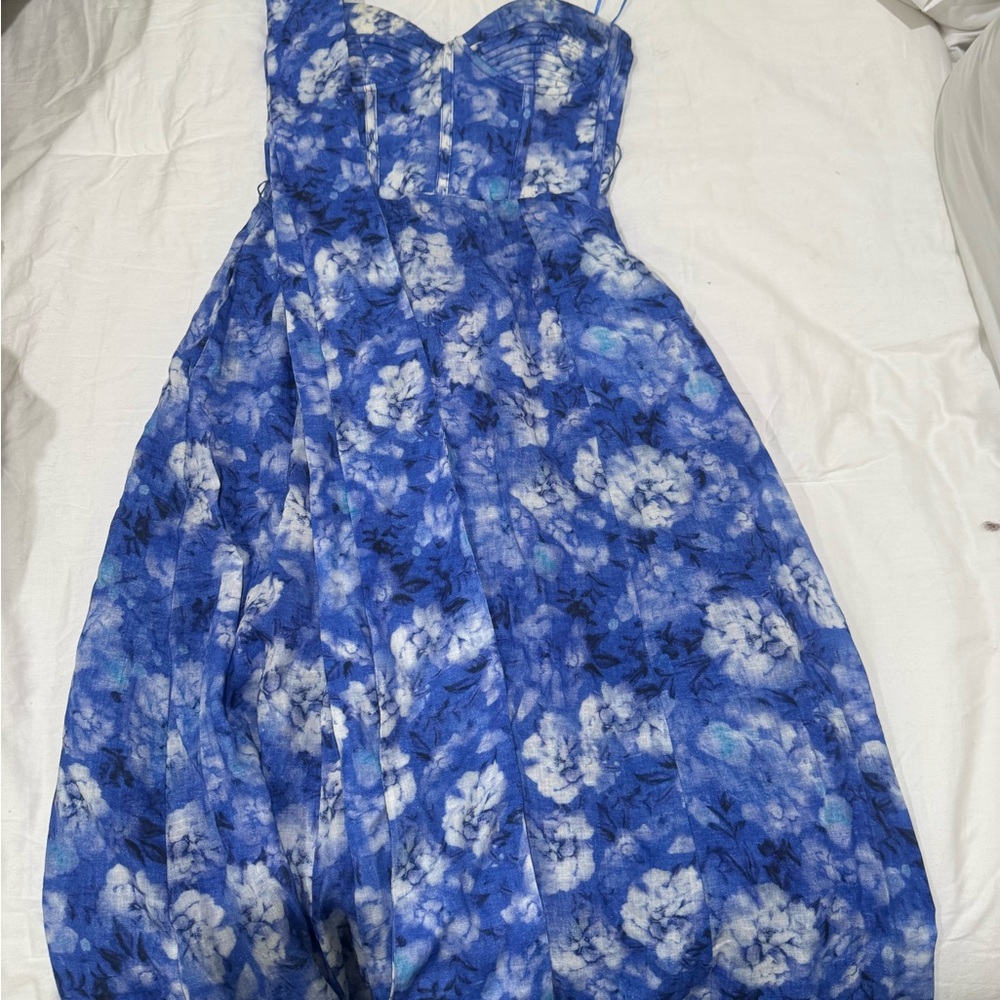 Bardot Blue Floral Strapless Midi Dress - Picture 5 of 5